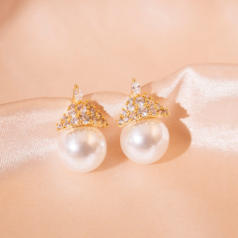 Wholesale  micro inlaid pearl zircon crown earrings