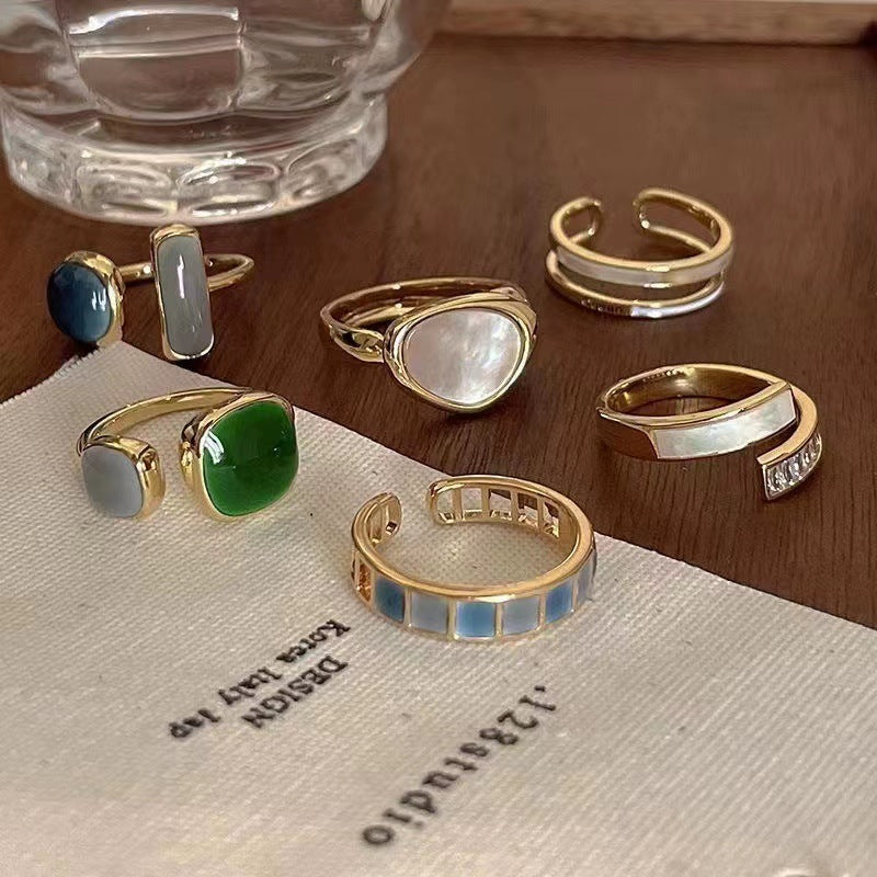Wholesale Alloy Dripping Oil Open Ring Emerald Green Geometric Shape Women S Everyday Jewelry Accessory