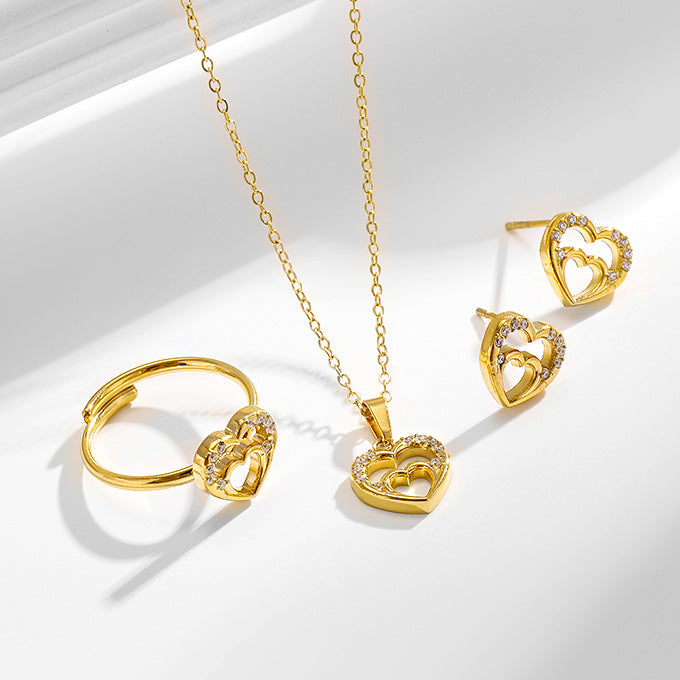 Wholesale love necklace earrings ring titanium steel set