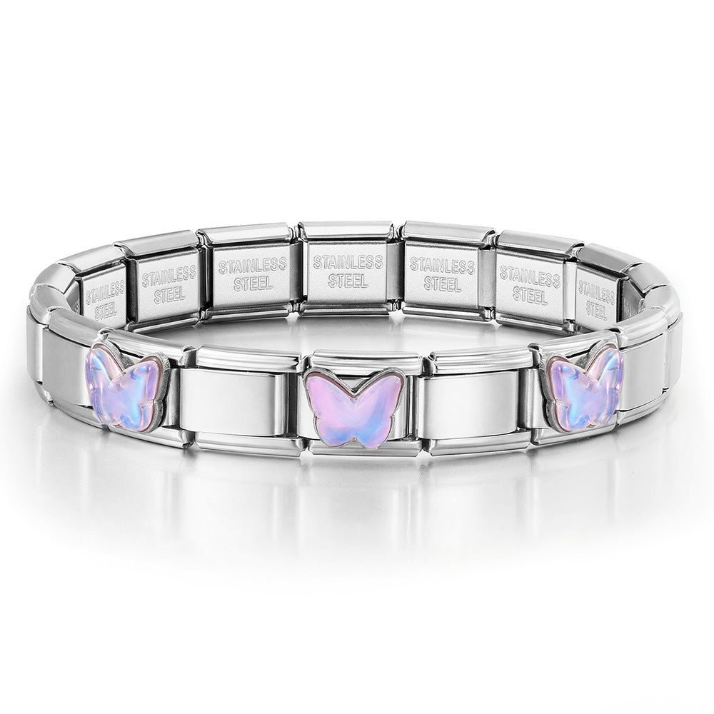 Wholesale Colorful Butterfly Stainless Steel Modular Bracelet DIY Fashion Accessory