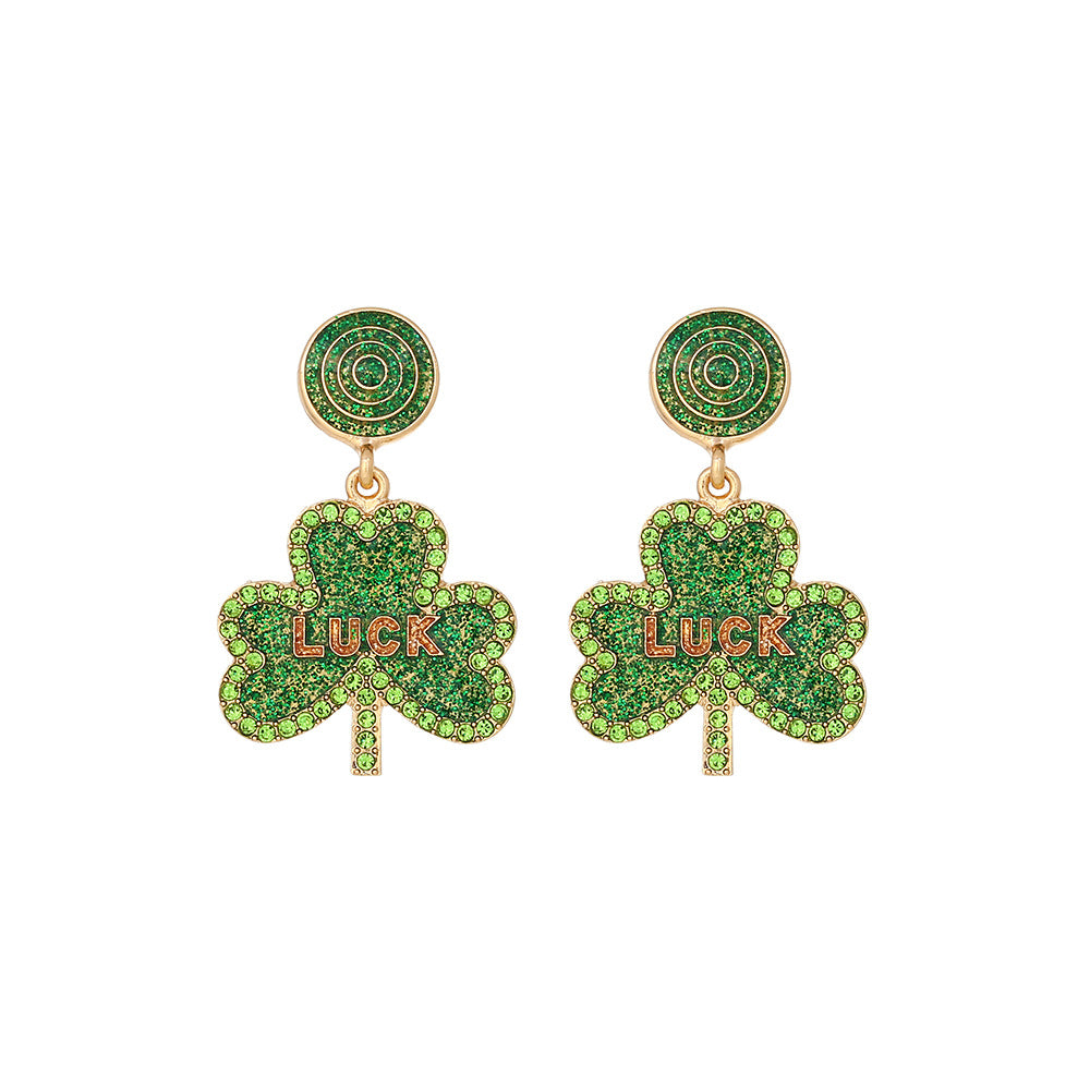 Wholesale St. Patrick's Day Clover Alloy Earrings