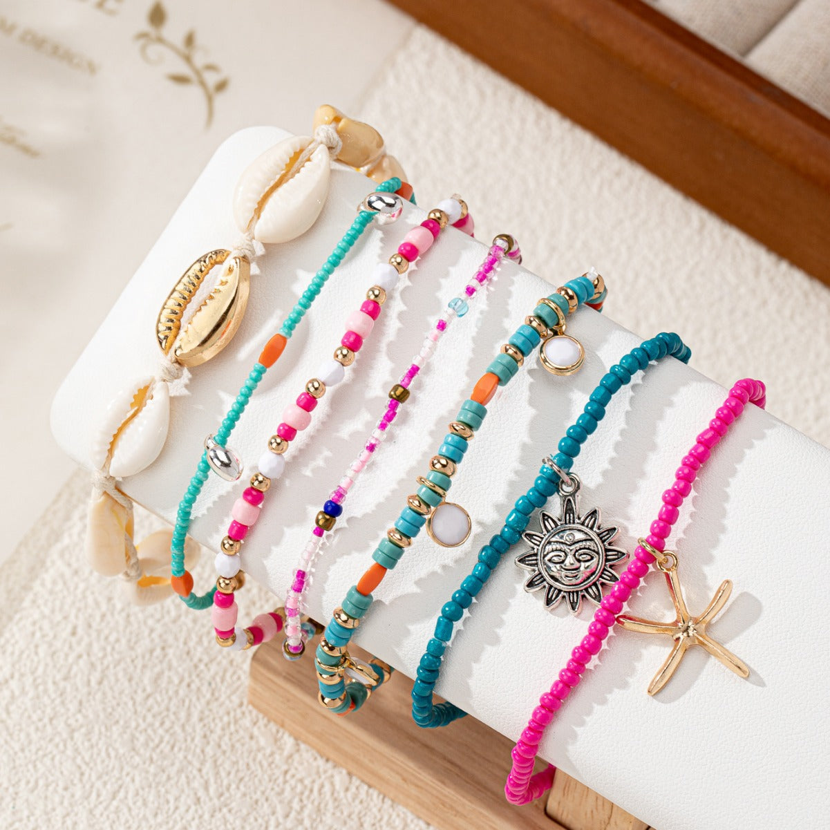 Wholesale Bohemian Bohemian holiday style shell beads starfish rice beads anklet