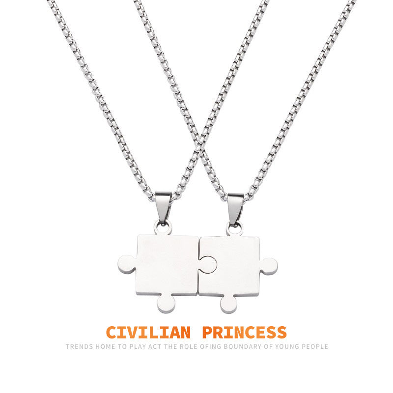 Wholesale Puzzle Necklace  Hip-Hop Titanium Steel Chain Not Falling Couple Pendant Necklaces