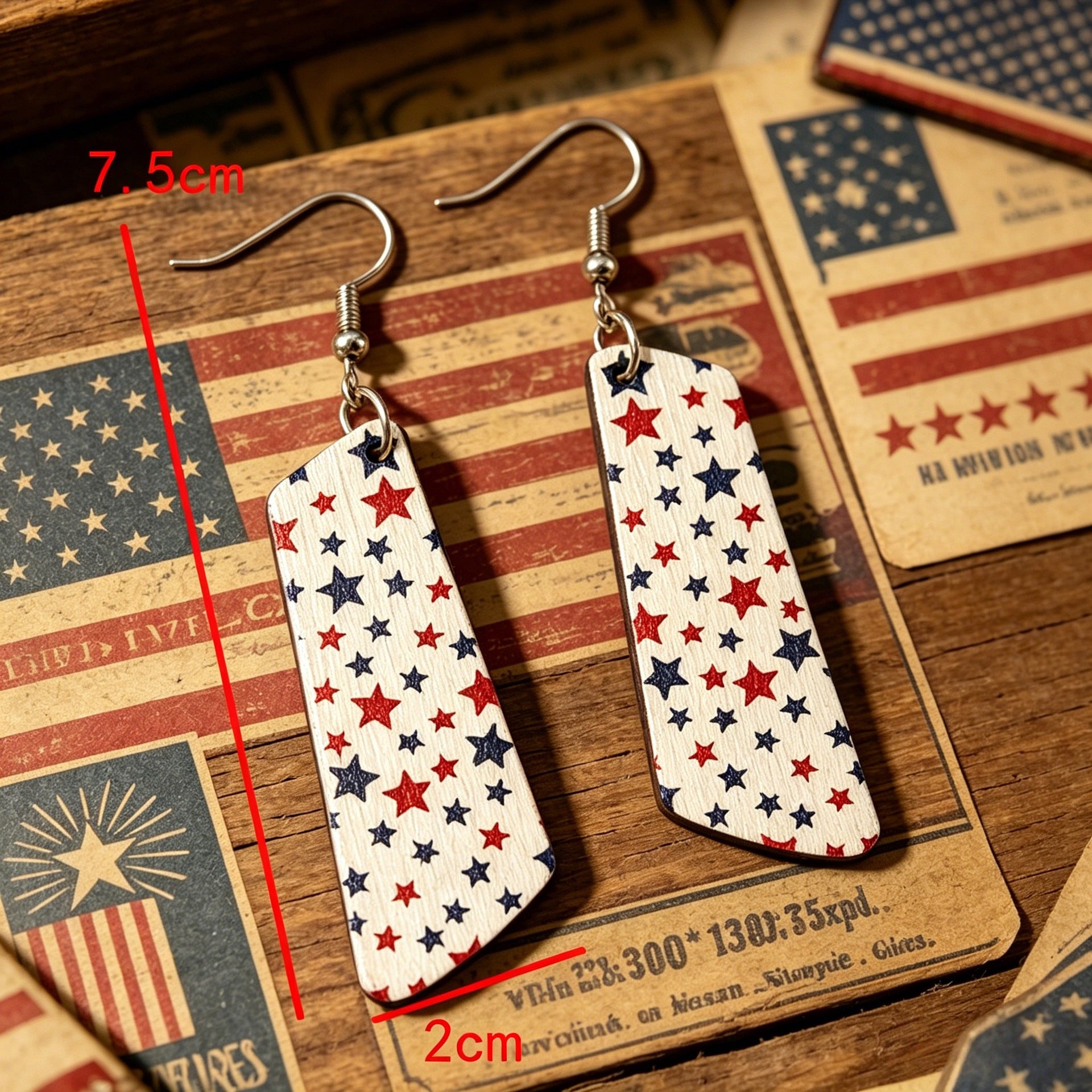 Wholesale Independence Day Star Wooden Earrings Patriotic Fashion Accessory Gift for Women