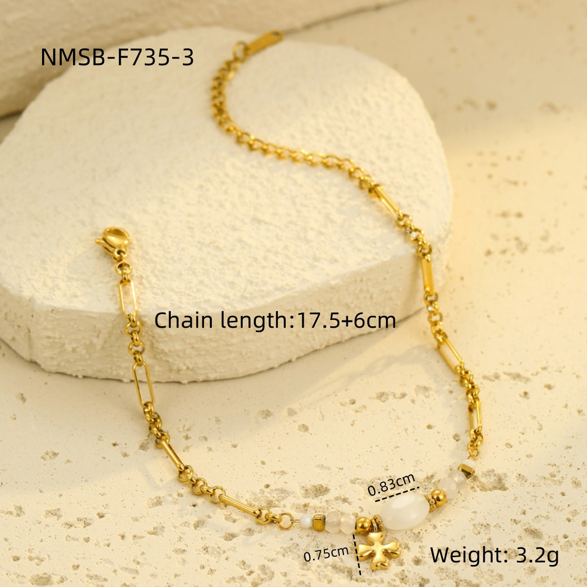 Wholesale  Stainless Steel Mineral Blue Gemstone Four-Leaf Clover Pendant Bracelet