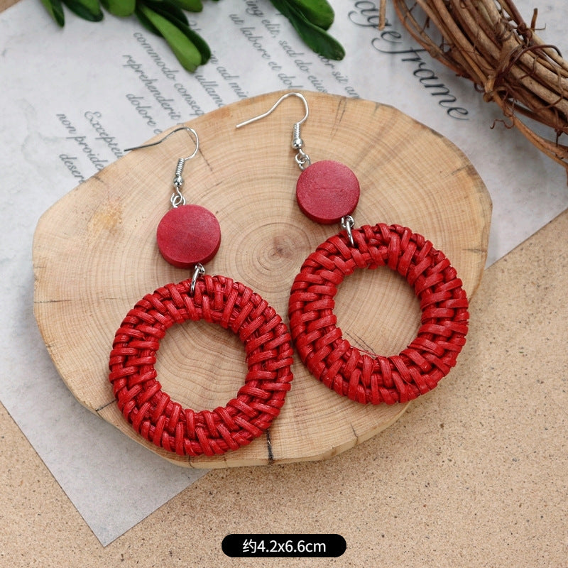 Wholesale Summer Bohemian Vintage Holiday Straw and Rattan Braided Earrings ACC-ES-Luox006