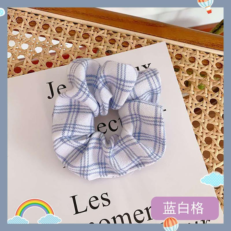 Wholesale Blue Plaid Hair Rope Floral Polka Dot Hair Ring Hair Scrunchies ACC-HS-Weim003