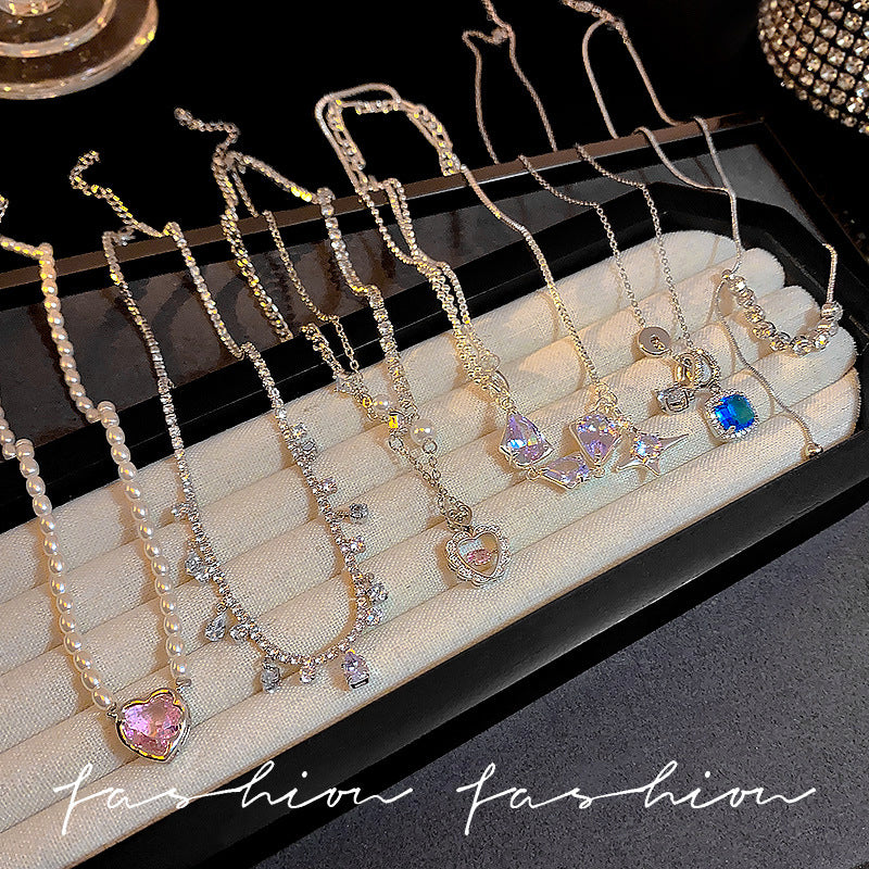 Wholesale Light Luxury Titanium Steel   Colorful Zircon Heart Necklace