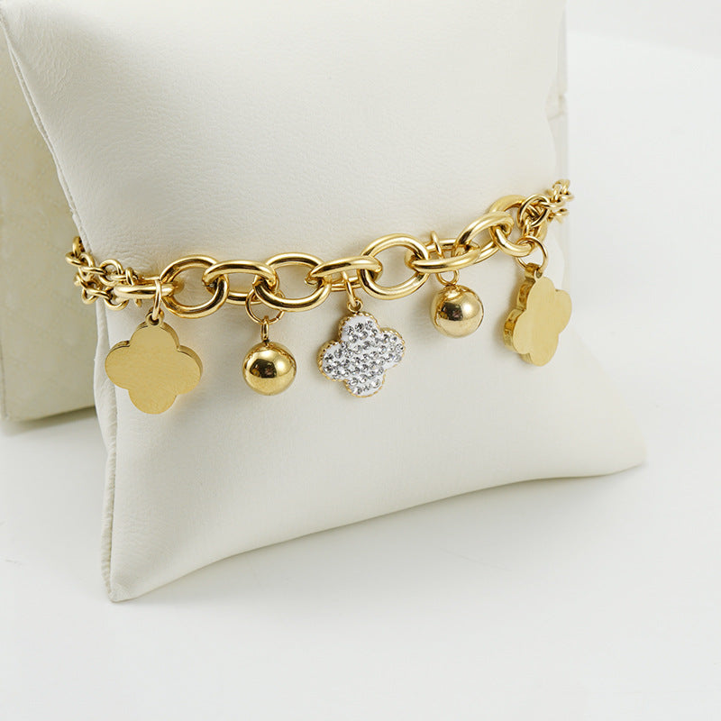 Wholesale 18K Diamond Titanium Steel Four-leaf Clover Bracelets ACC-BT-ZhongXin001