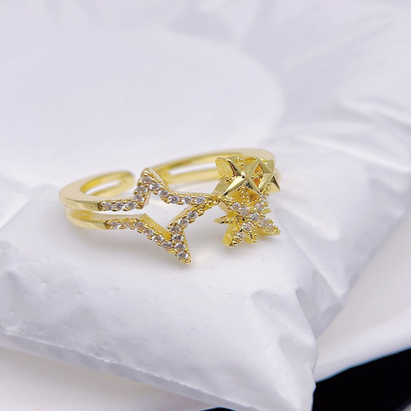 Wholesale Double Line Micro Inlaid Hollow Star Rings ACC-RS-YXY001