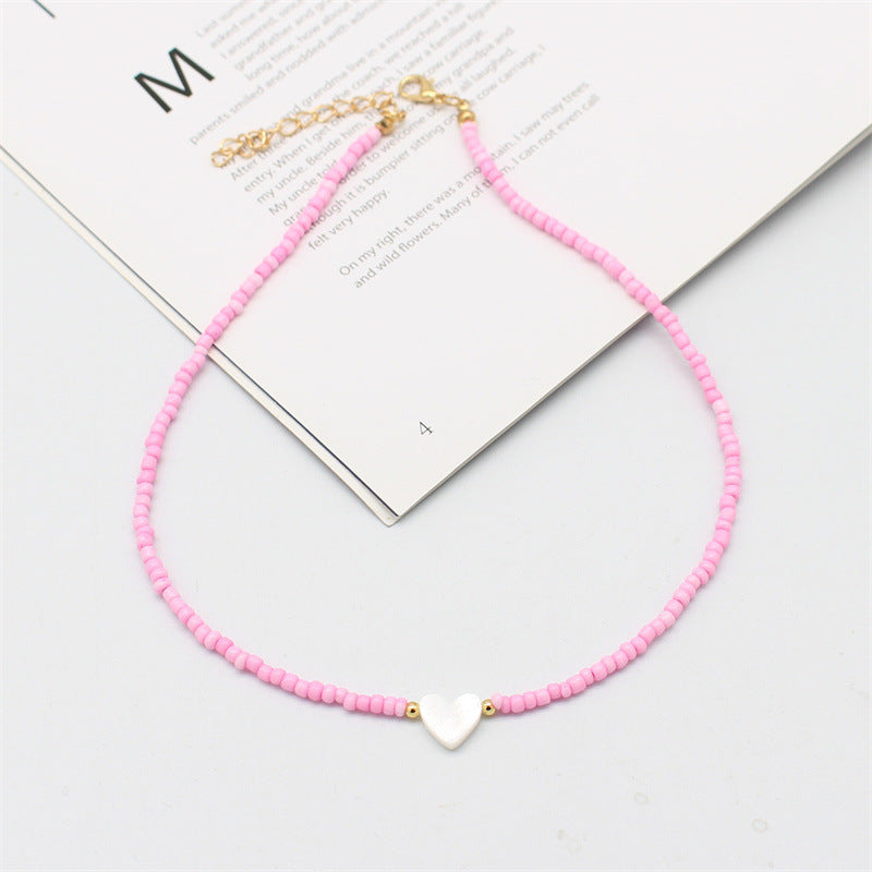 Wholesale  bohemian style hand-woven shell love rice beads beaded necklace
