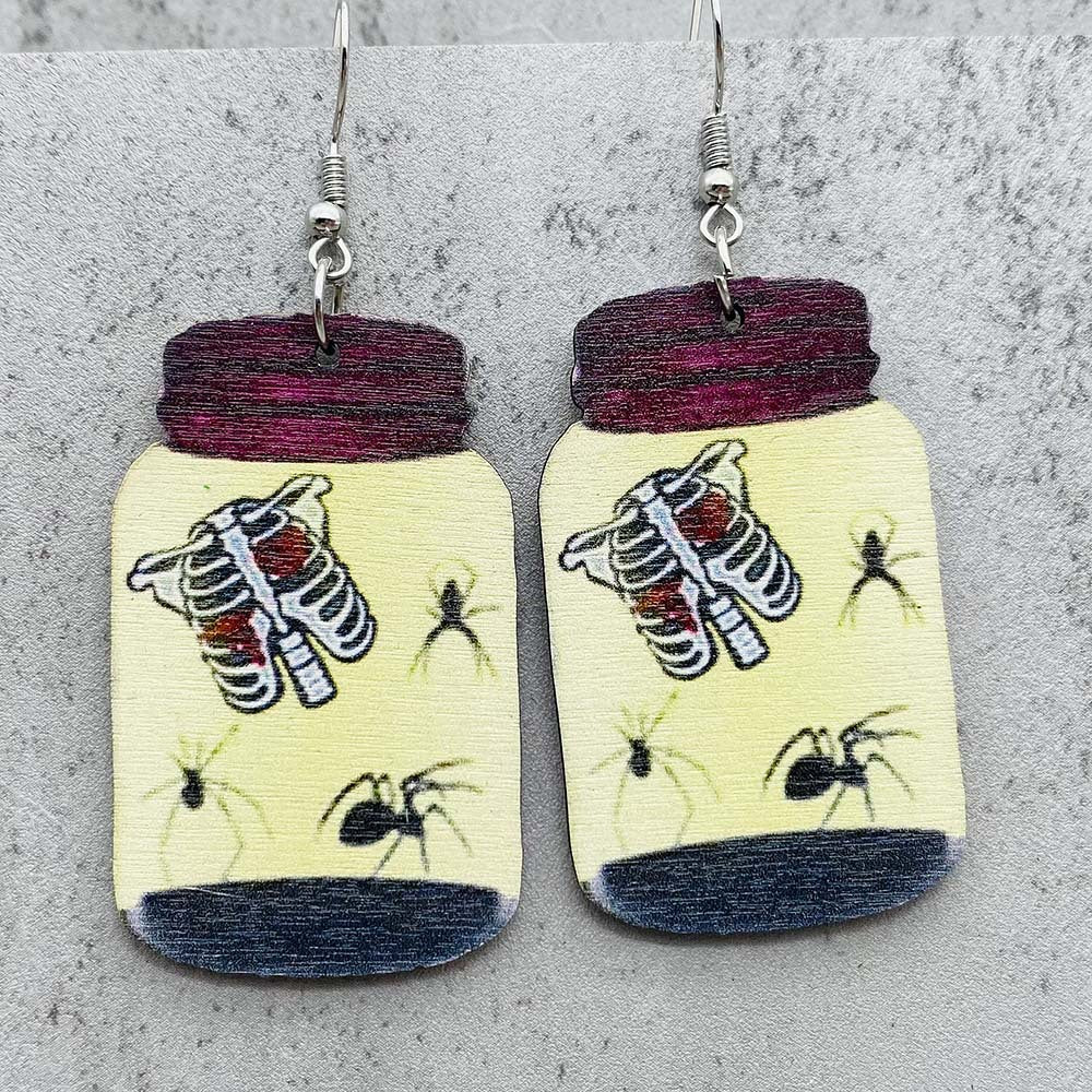 Wholesale  Halloween wooden earrings  pumpkin pine cone print  earrings