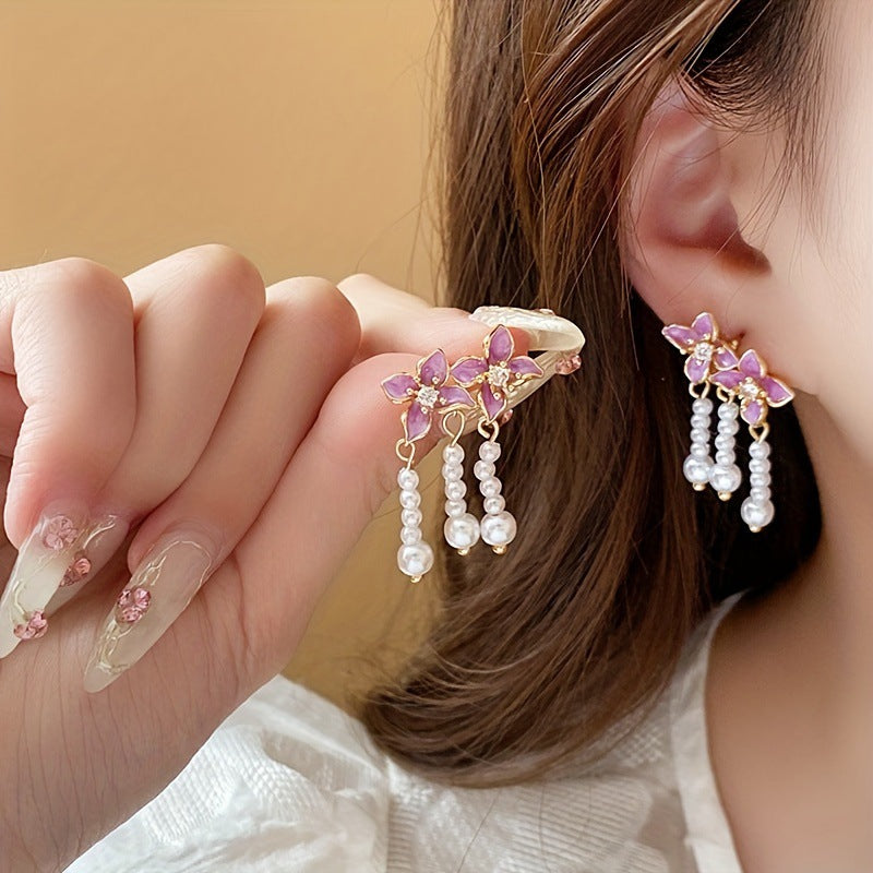 Wholesale French Vintage Camellia Flower Earrings Alloy Electroplated Jewelry Accessory