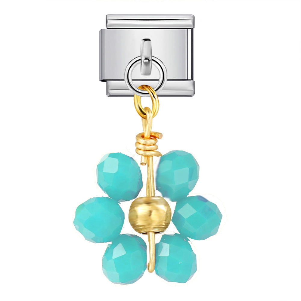 Wholesale Italian Charm Bracelet 9mm DIY  Crystal Bead Flower Pendant Creative Stainless Steel Composable Bracelet