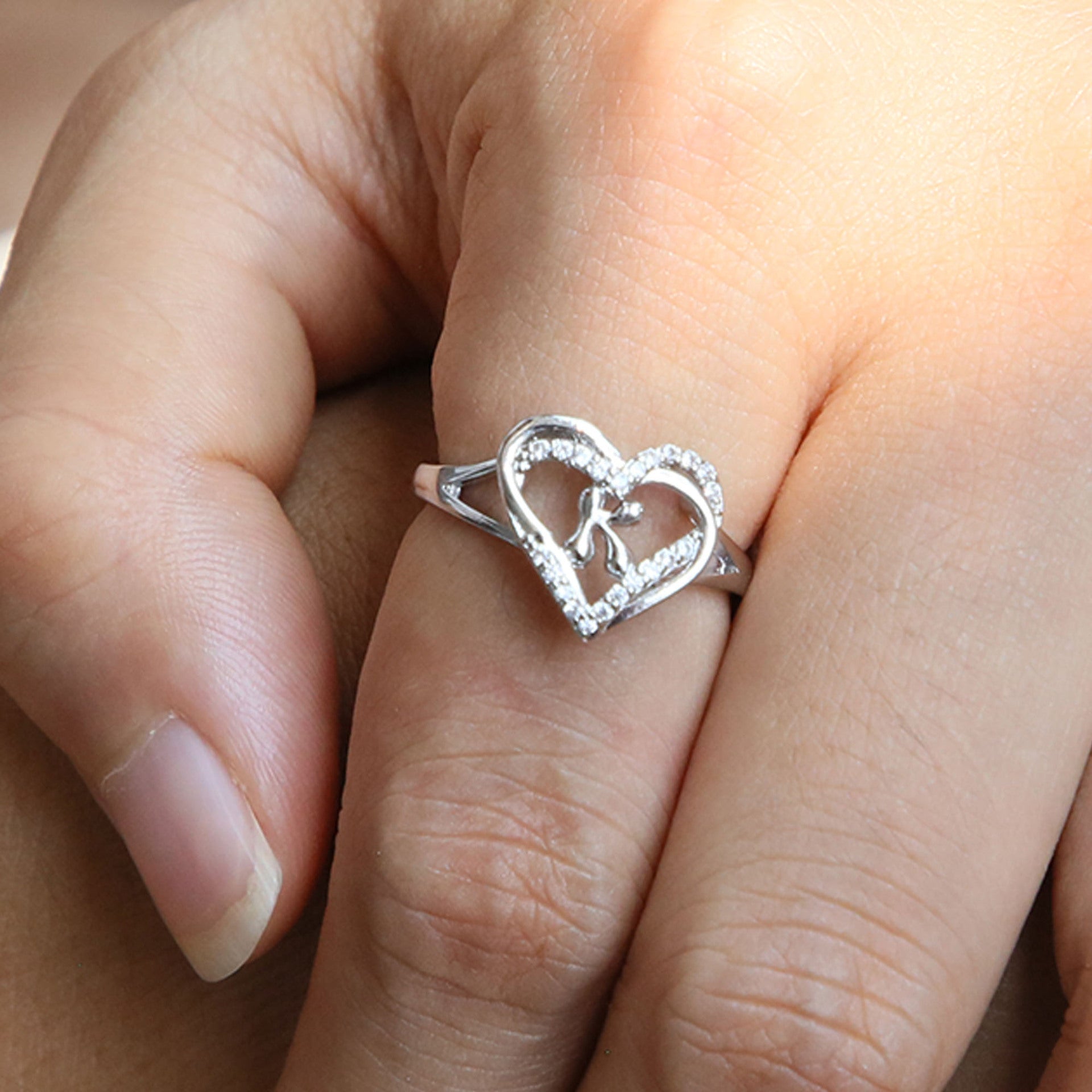 Wholesale silver love heart-shaped 26 English letters open heart women's ring