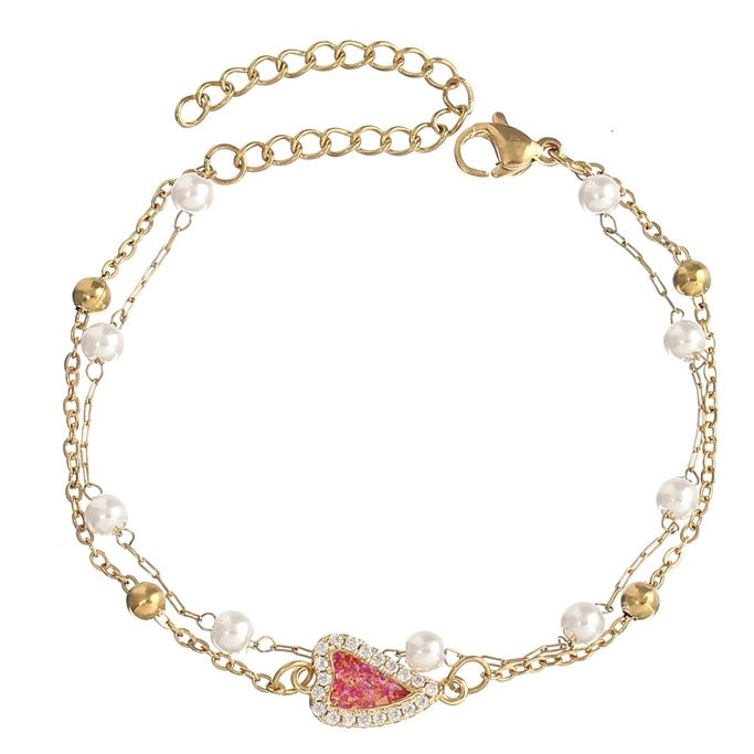 Wholesale heart-shaped stainless steel simple double chain adjustable ladies bracelet