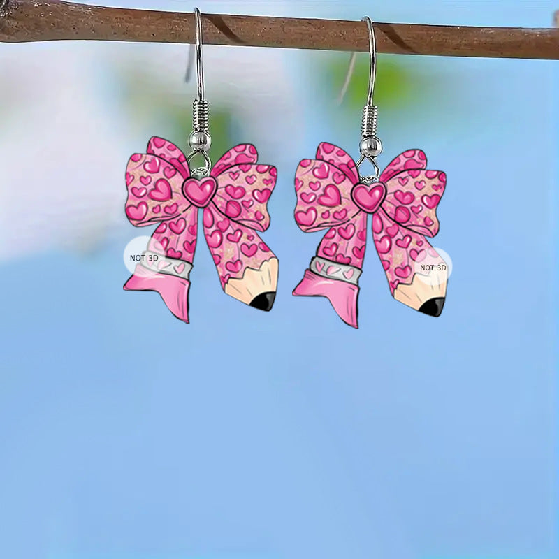 Wholesale  School Season Back to School Season Pencil Bow 2D Acrylic Earrings
