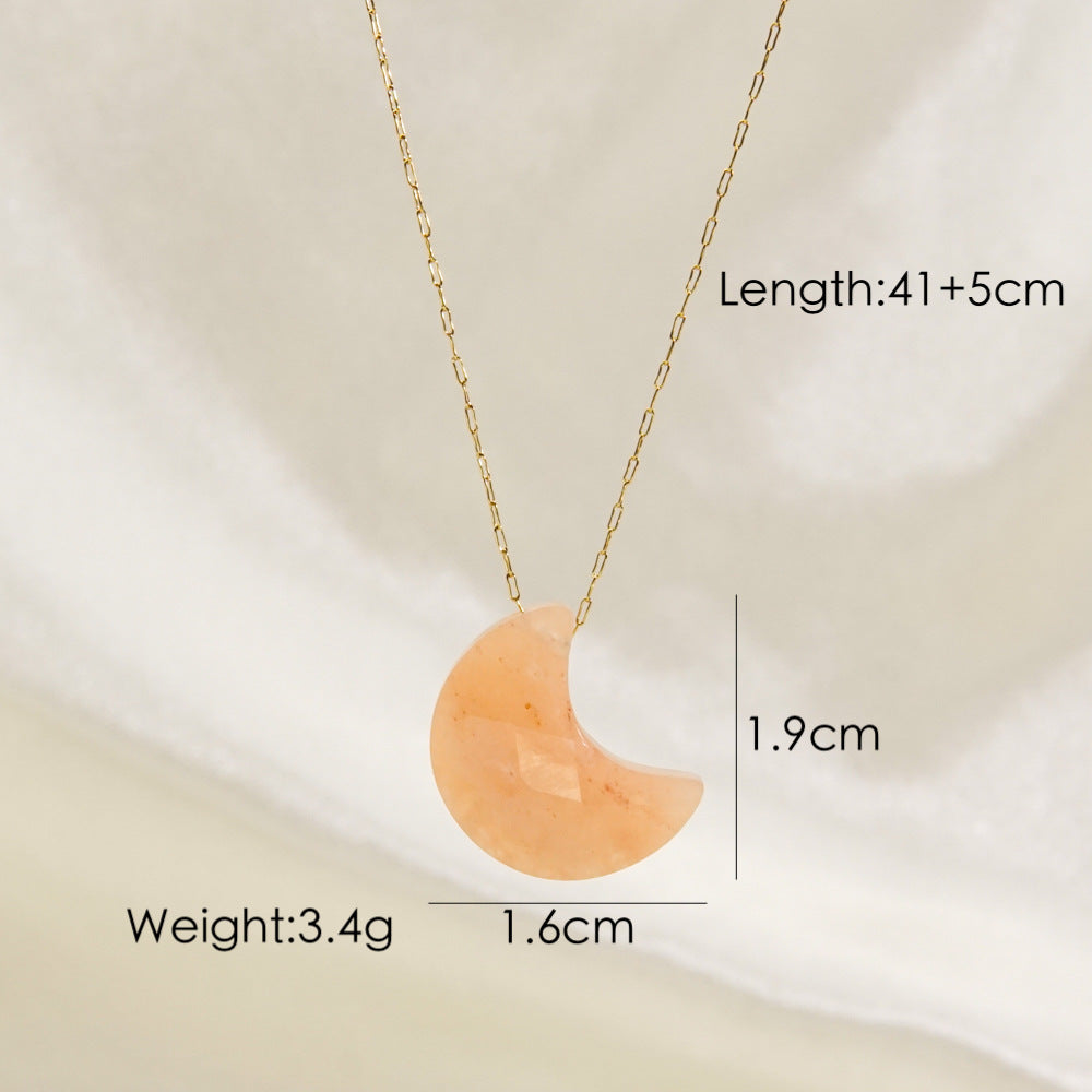 Wholesale  Light Luxury Simple Moon Natural Stone Stainless Steel Necklace