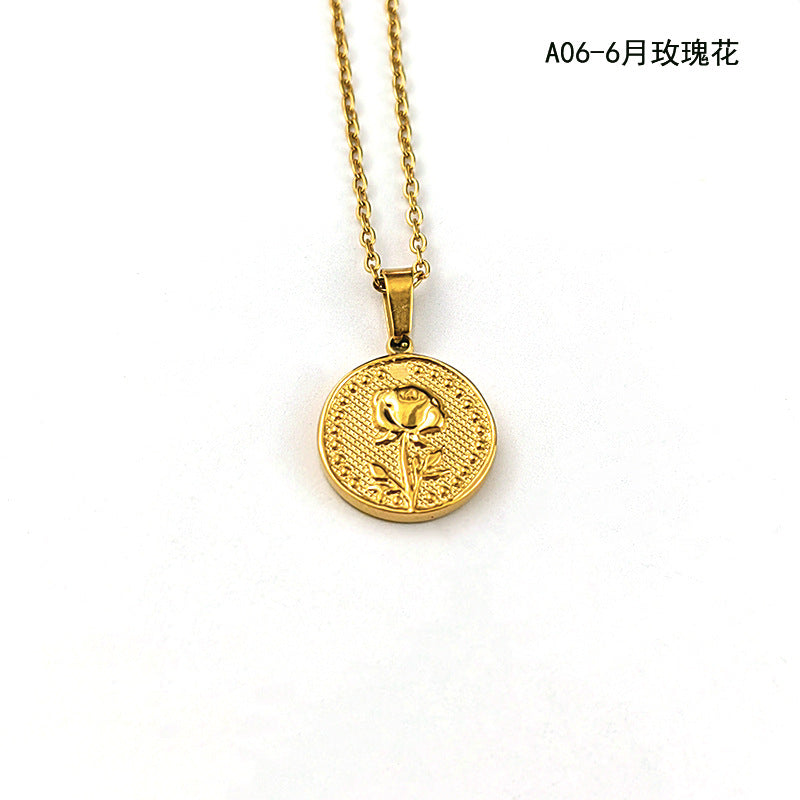 Wholesale Vintage 18K Stainless Steel December Flowers Pendant Necklaces ACC-NE-GuDi007