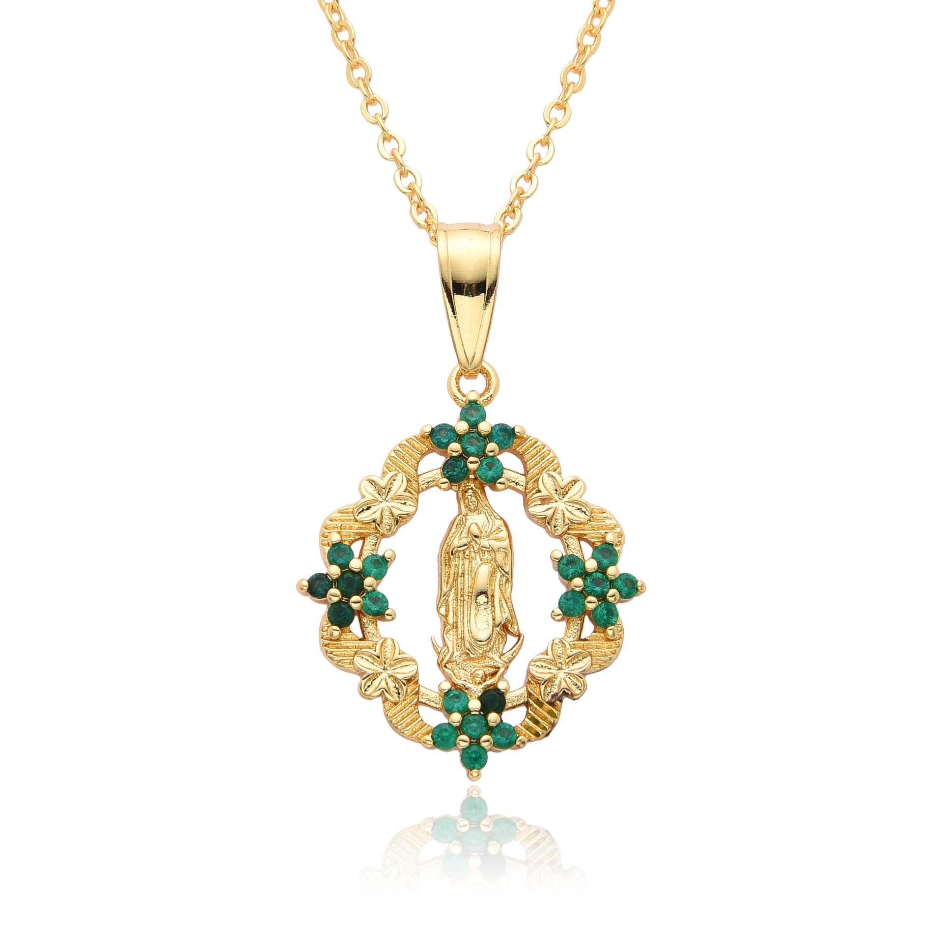 Wholesale faith Virgin Mary flower necklace female copper plated 18K gold pendant jewelry