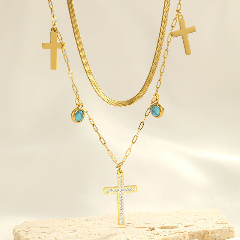 Wholesale  turquoise stainless steel double-layer necklace