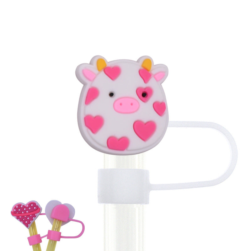 Wholesale Random 100pcs Cartoon Cute Pig Straw Cover 10MM Straw Tube Cap