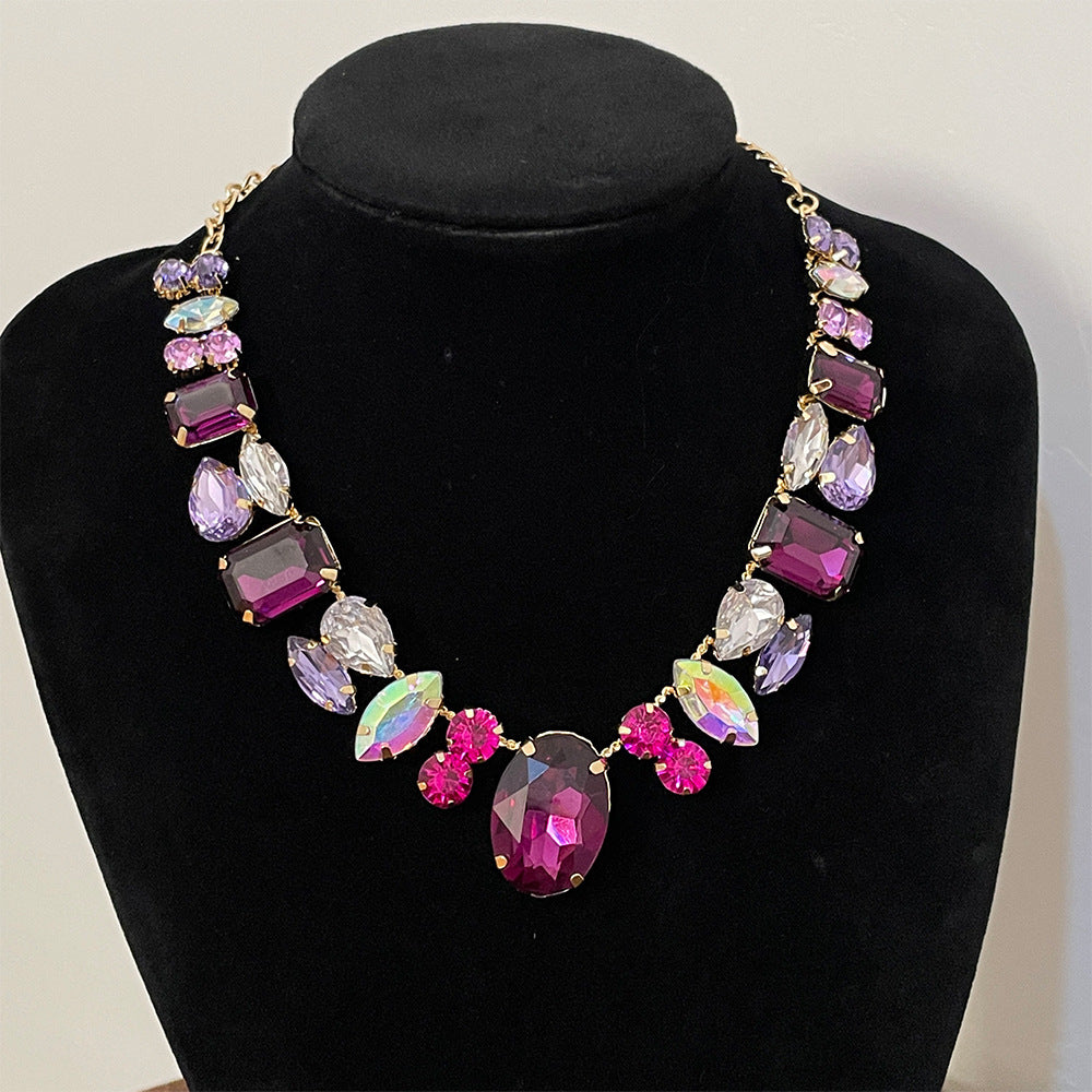 Wholesale Full Diamond Colored Gemstone Light Luxury Necklaces ACC-NE-Jicai001