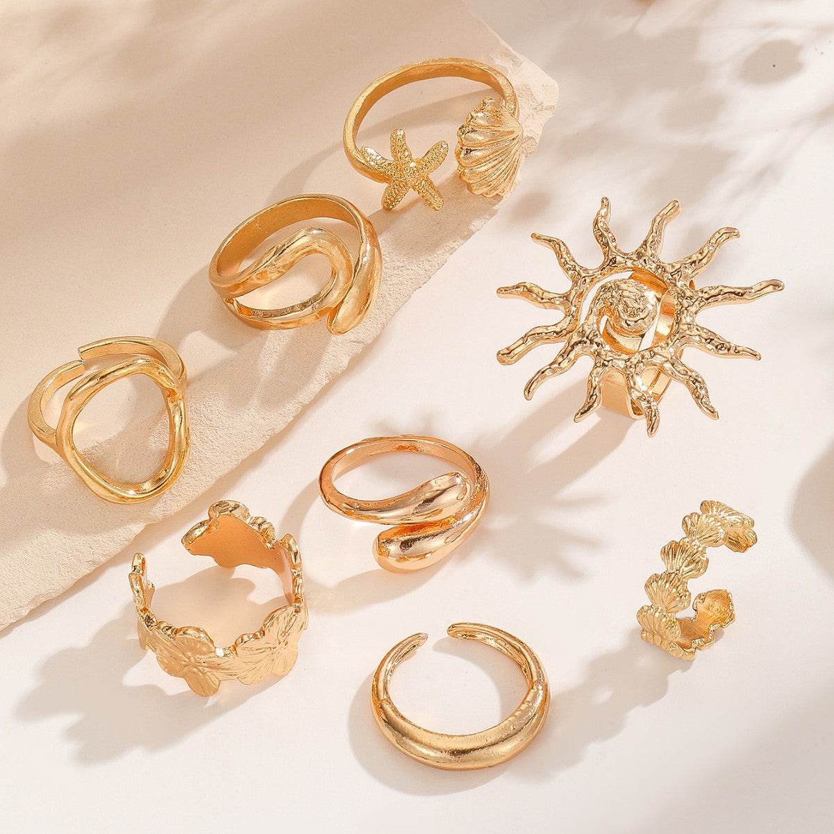 Wholesale Sunflower Hollow Out Women S Ring Set Gold Alloy Fashion Accessory Stylish Gift For Boutique Resale