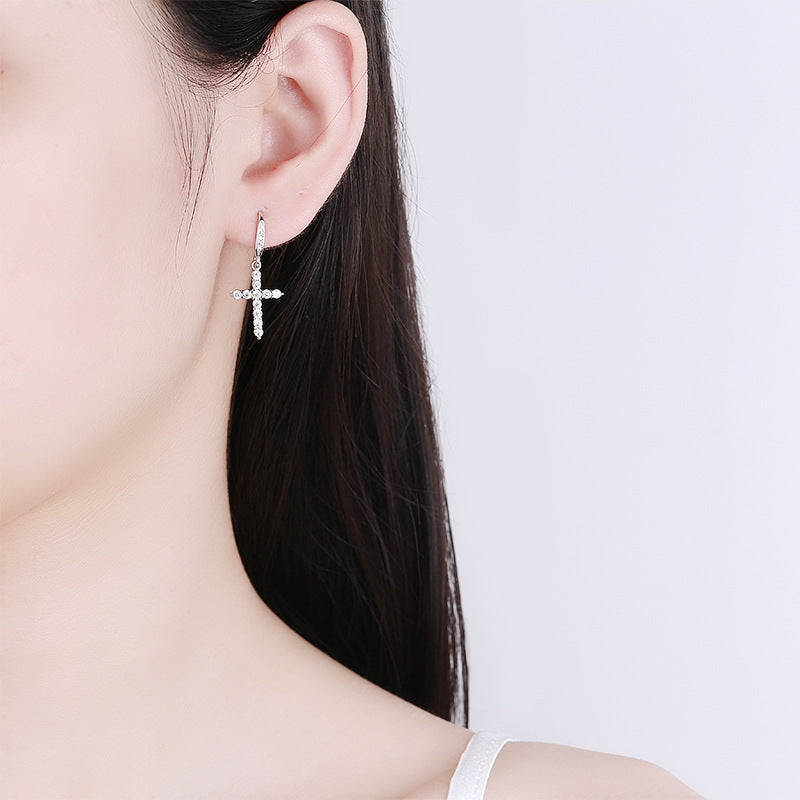 Wholesale Cross Ear Hook Earrings Micro-inlaid Zircon Earrings