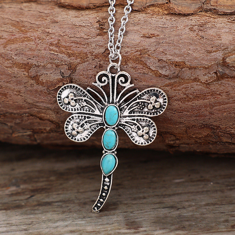 Wholesale Retro Turquoise Dragonfly Pendant Necklace Fashion Jewelry Accessory