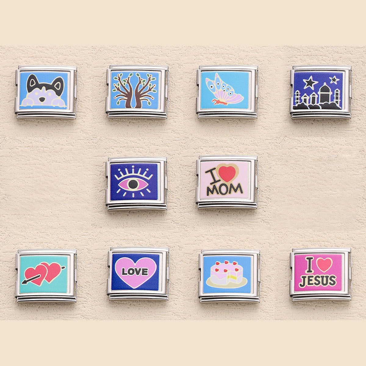 Wholesale 10pcs Italian Charm Bracelet 9mm DIY Splicing Heart Devil Eye Stainless Steel Composable Bracelet