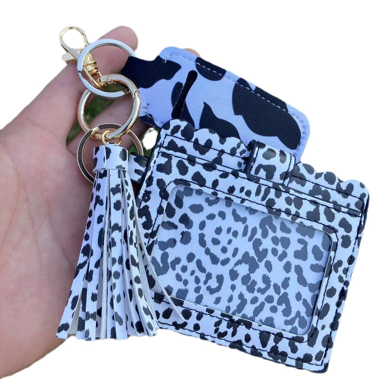 Wholesale Leopard Print Sunflower Butterfly Lipstick Case Card Holder Keychain Wristlet Keychain ACC-KC-QiuXue018