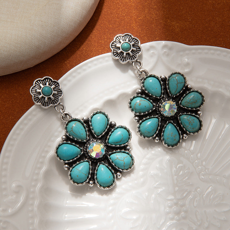 Wholesale Bohemian Pine Stone Flower Drop Earrings Chic Jewelry Accessory for Party Gift