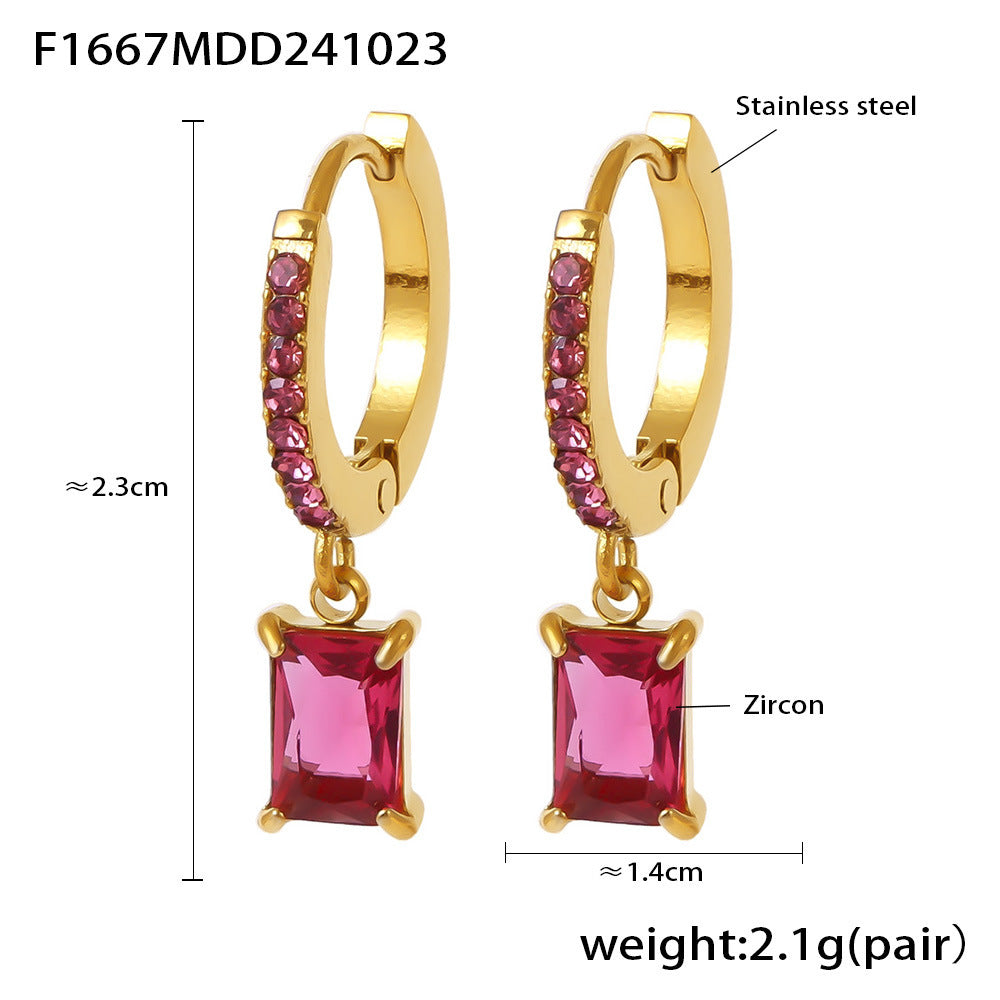 Wholesale Stainless Steel  Light Luxury Square Drop Zircon Earrings