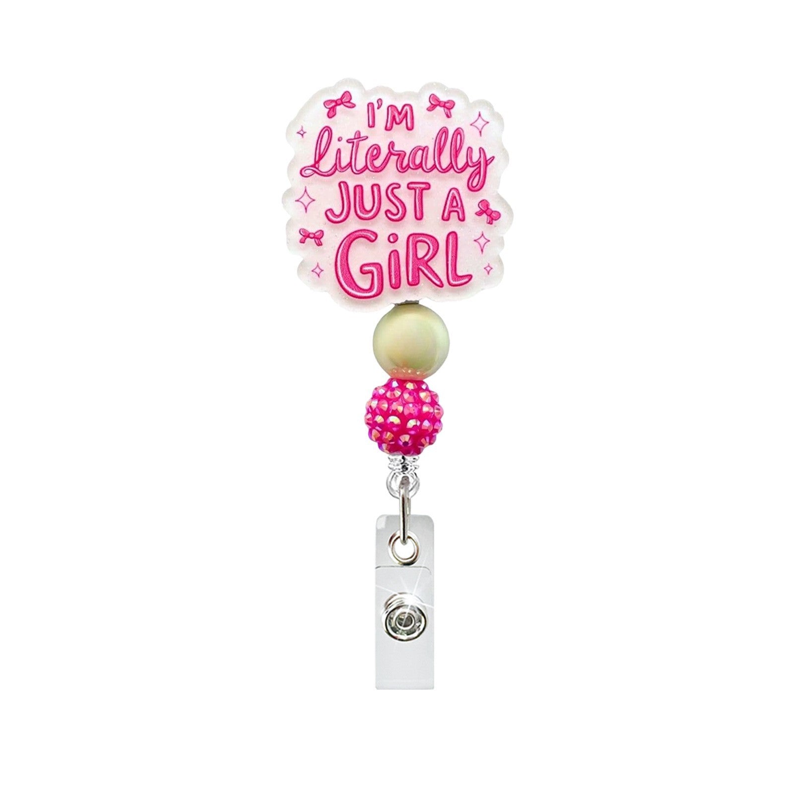 Wholesale Pink Acrylic Bowknot Retractable Badge Reel Keychain with Crocodile Clip - Trendy Car Key Accessory