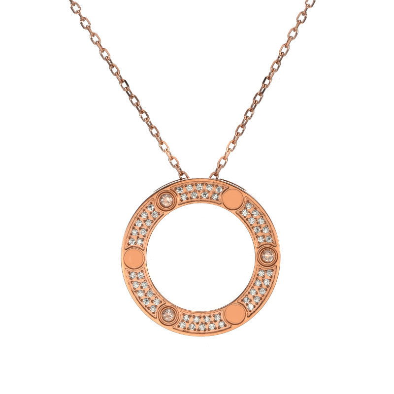 Wholesale Rose Gold Single-Ring Big Disc Screw Detail Clavicle Necklace