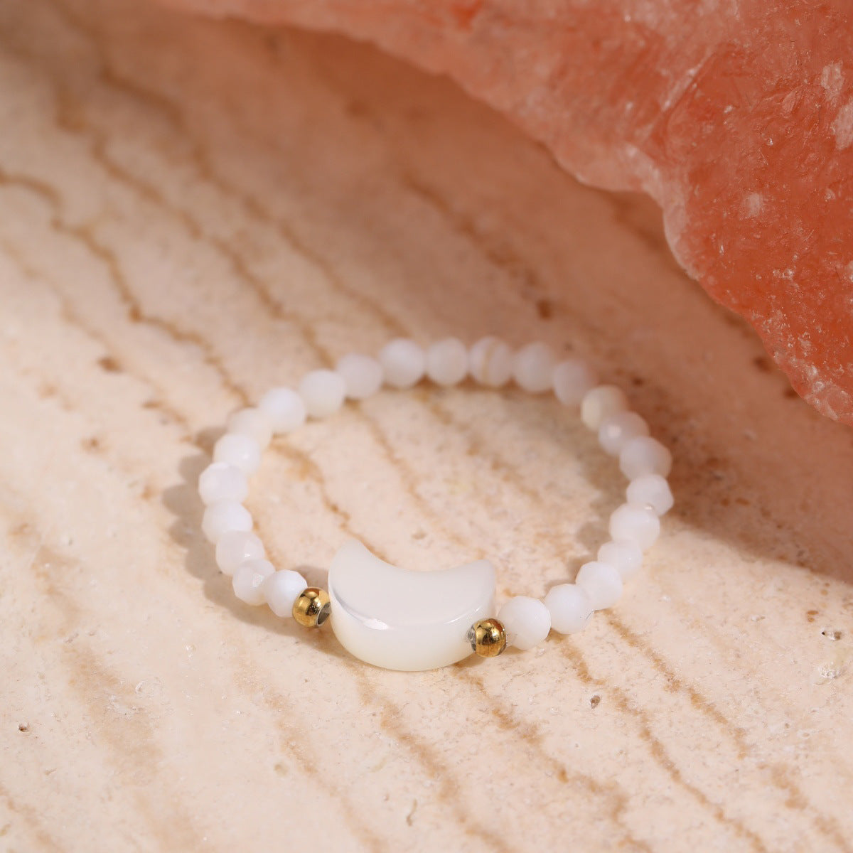 Wholesale Stainless steel cute heart-shaped ring with small beads