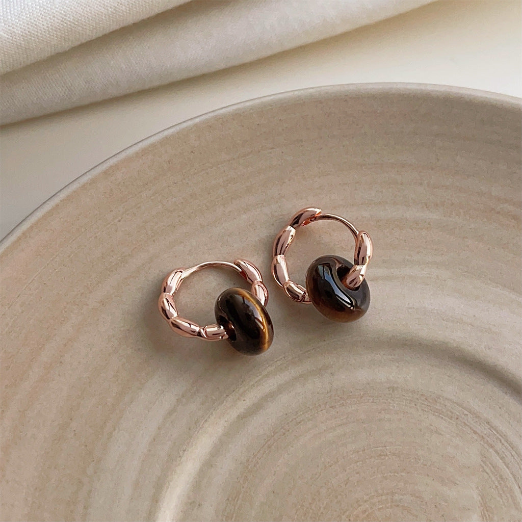 Wholesale Retro Maillard Tiger Eye stone earrings