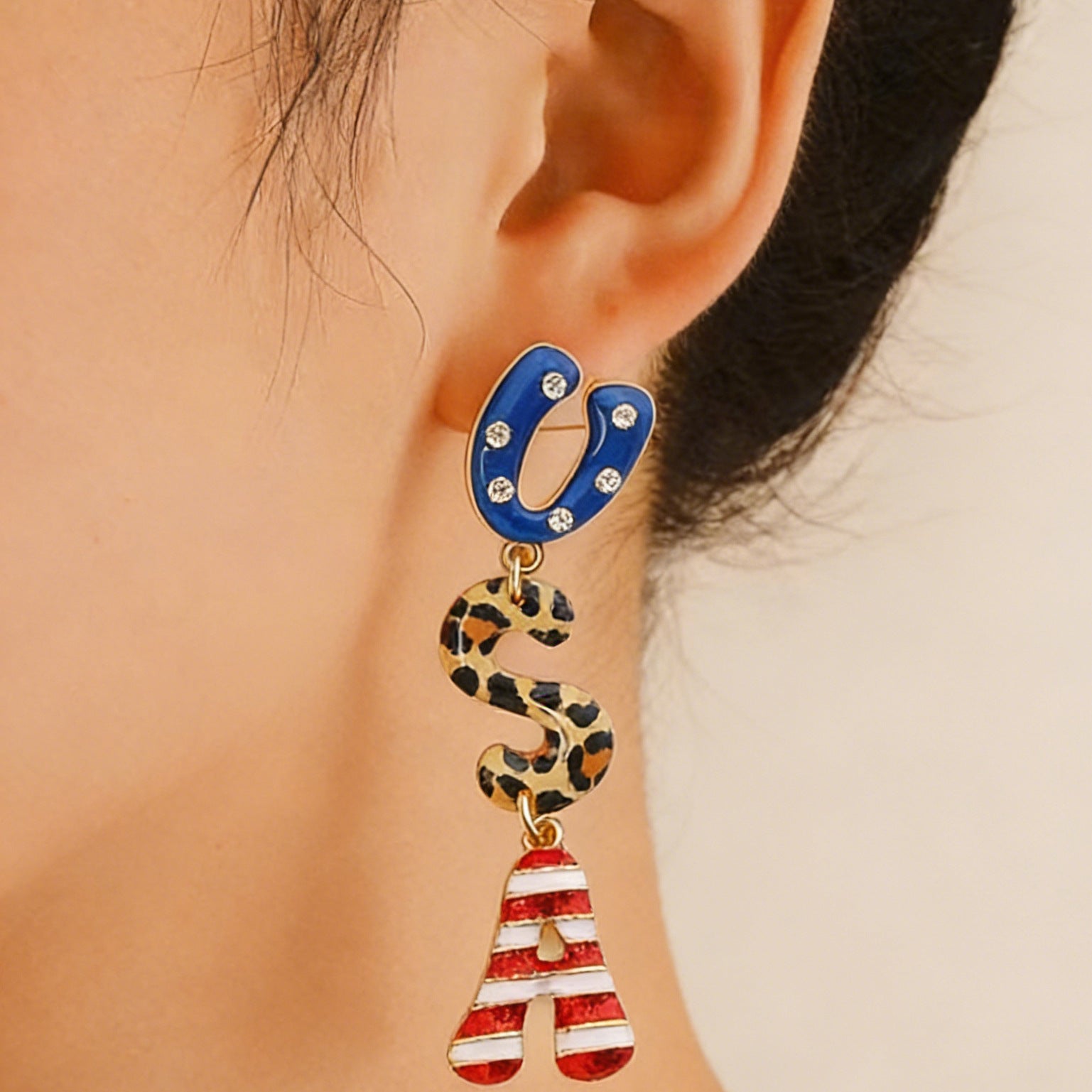 Wholesale American Star and Stripe Retro Oil-Drip Earrings Fashion Accessory Gift for Women