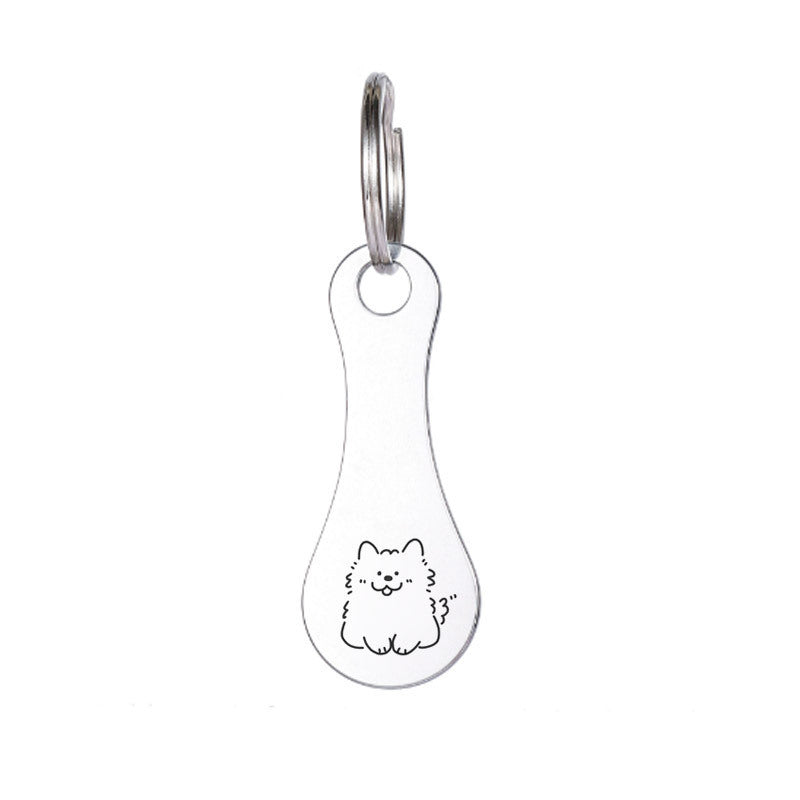 Wholesale Cartoon Dog Cat  Shopping Cart Token Keychain Pendant Stainless Steel Bag Charm Gift