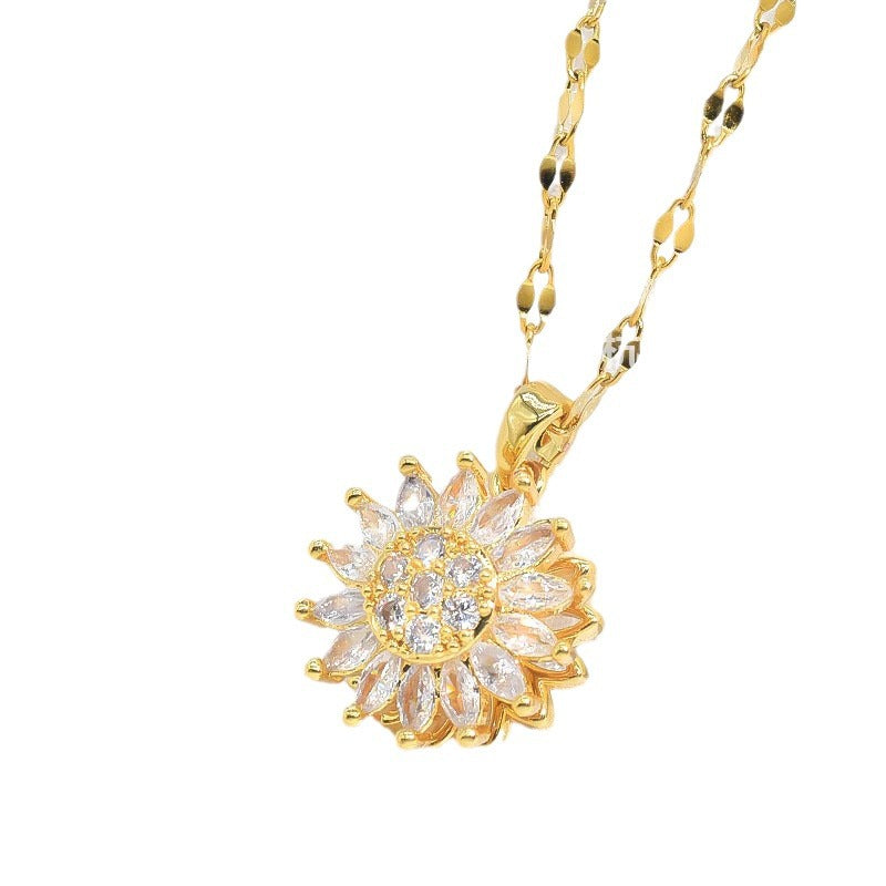 Wholesale Sunflower Necklaces Stainless Steel Necklace Inlaid Pendant Clavicle Chain ACC-NE-YanZhi001