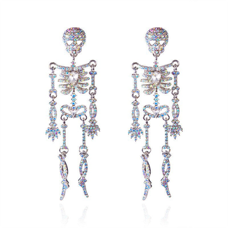 Wholesale Alloy Skull Rhinestone Chain Earrings Trendy Fashion Accessory for Party