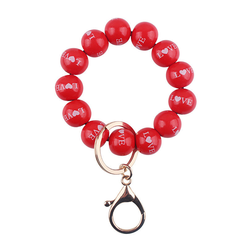 Wholesale  Creative DIY Valentine's Day Wooden Beads Beaded Bracelet Keychain