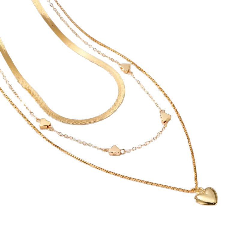 Wholesale Multi Layer Heart Pendant Necklace Gold Snake Chain Layering Jewelry Fashion Accessory Gift Boutique Resale