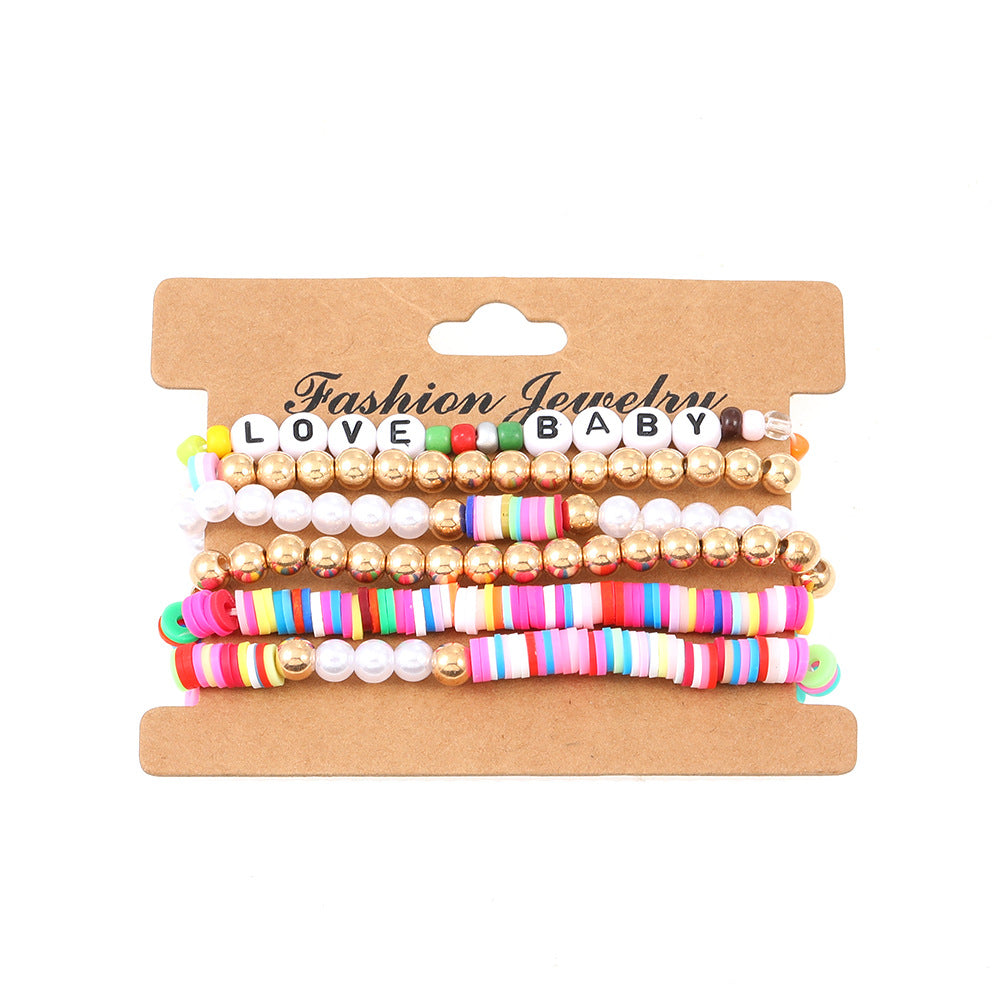 Wholesale Summer Colorful Soft Clay Pieces Smiling Face Beaded Elastic Bracelet Set ACC-BT-MY004