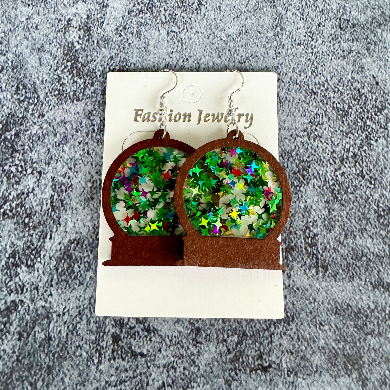 Wholesale  winter Christmas earrings acrylic inlaid wood glass ball  earrings