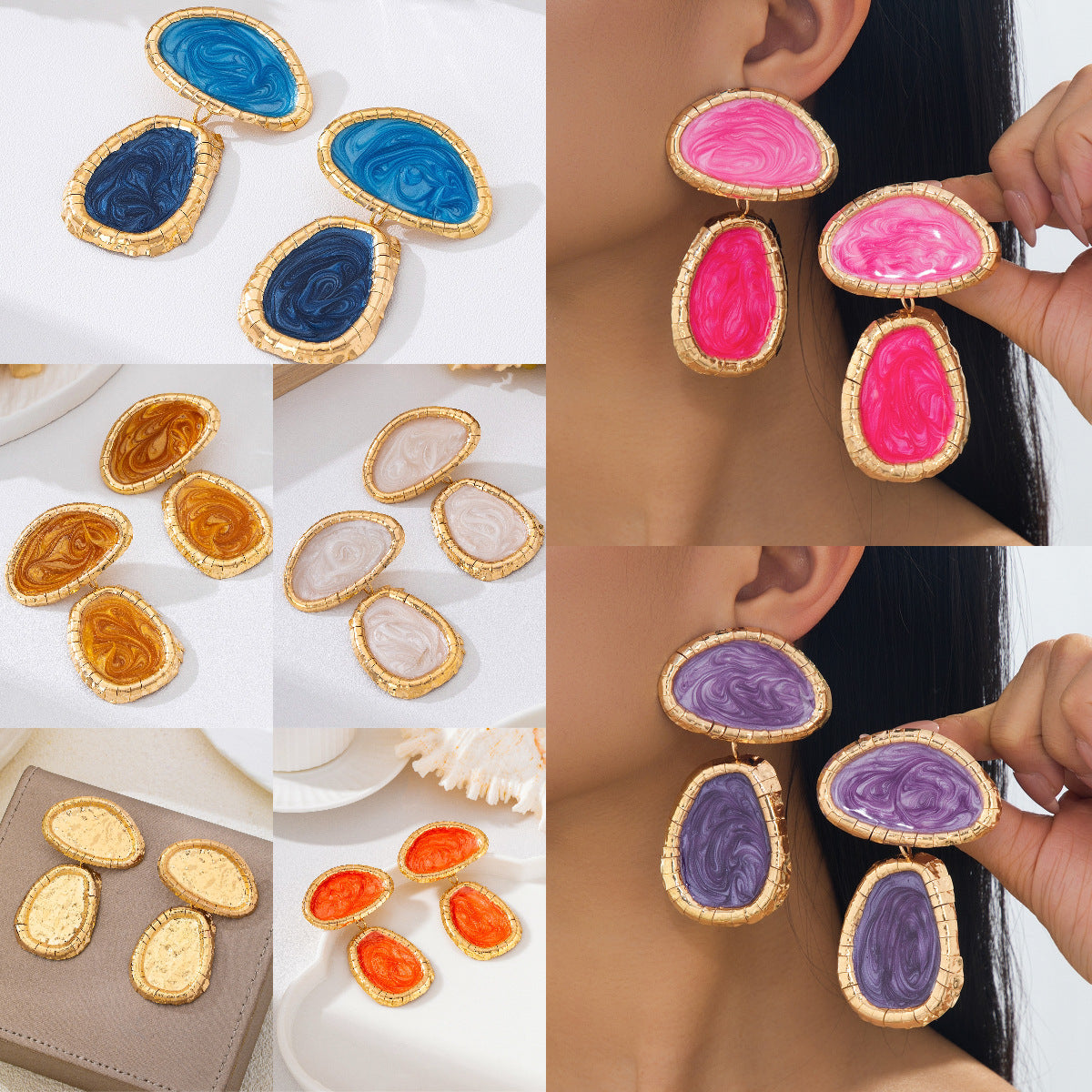 Wholesale Retro Geometric Textured Long Drop Earrings Multicolor For Party Wear Boutique Resale