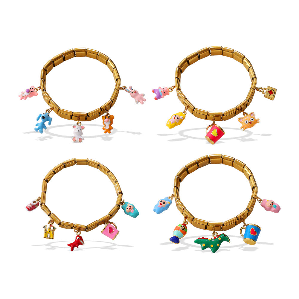 Wholesale Animal Series Bear Dinosaur Pendant Stainless Steel Composable Bracelet