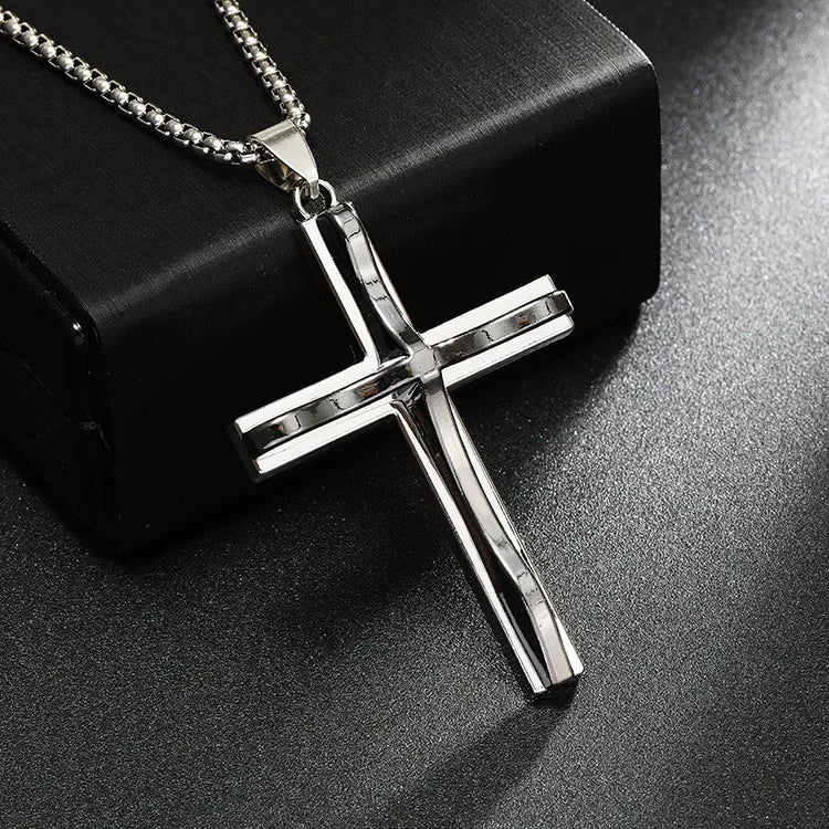 Wholesale  Two-color Cross Alloy Pendant Titanium Steel Necklace