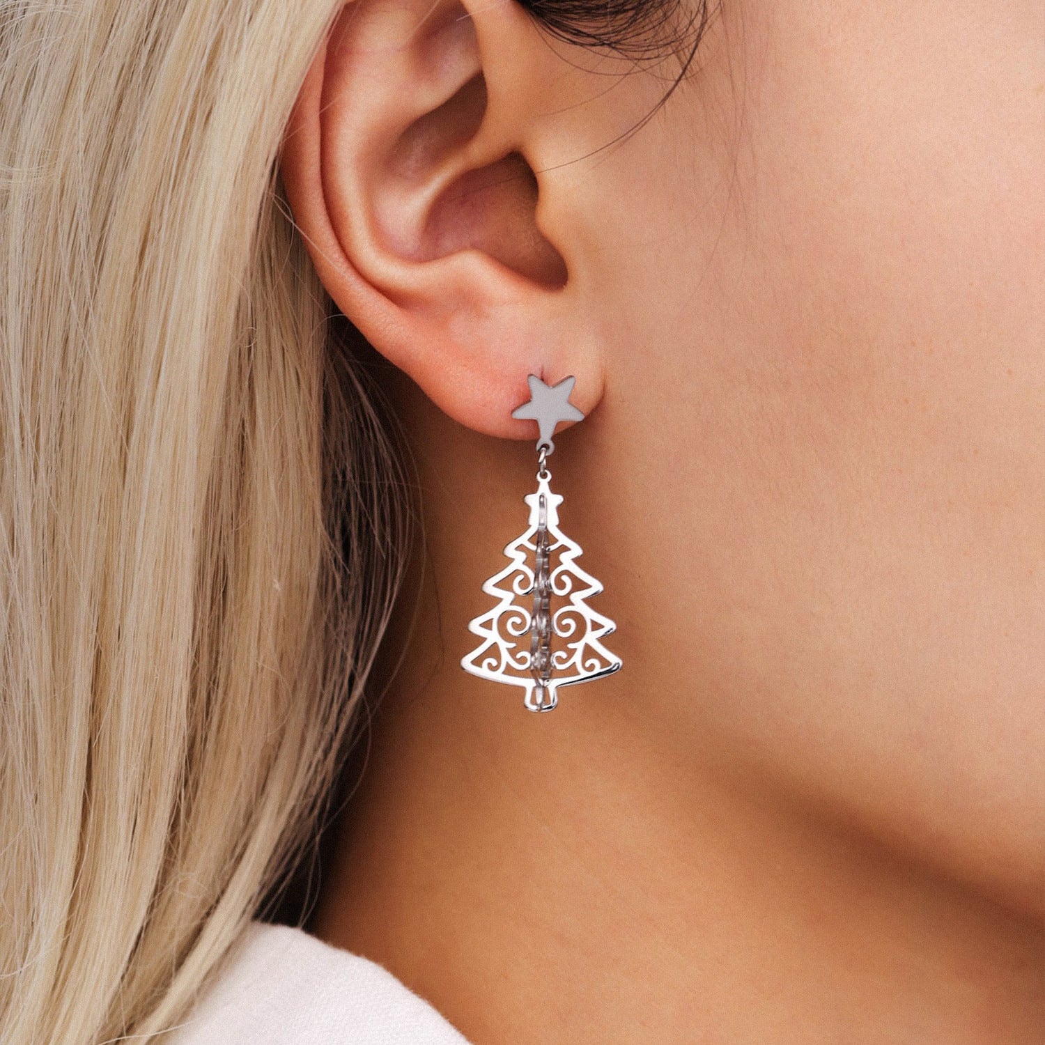 Wholesale Christmas Stainless Steel Creative Tree of Life Earrings